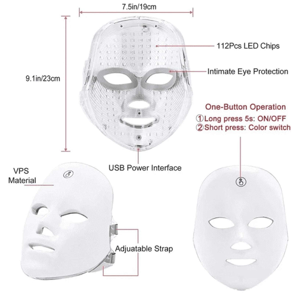 Glokore 7-in-1 LED Wireless Light Therapy Face Mask Device White Open Box New