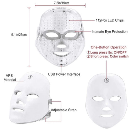 Glokore 7-in-1 LED Wireless Light Therapy Face Mask Device White Open Box New