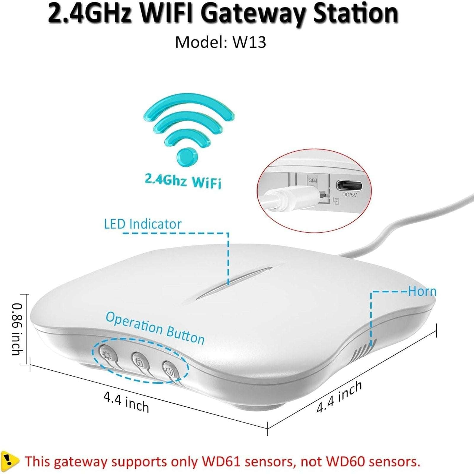 Home WiFi Water Leak Detector w/ App Notification 1 M13 Gateway + 6 WD61 Sensors