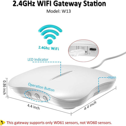 Home WiFi Water Leak Detector w/ App Notification 1 M13 Gateway + 6 WD61 Sensors