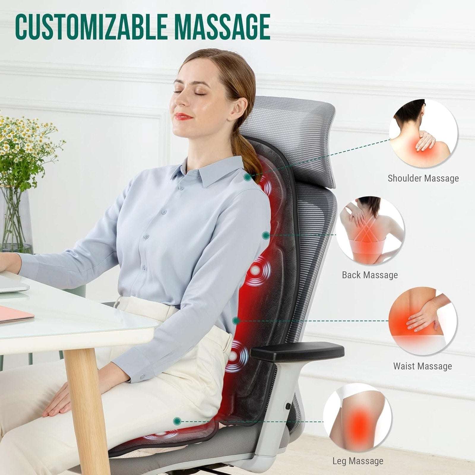Snailax Massage Seat Cushion Back Massager w/ Heat, 6 Vibration Massage , Timer,