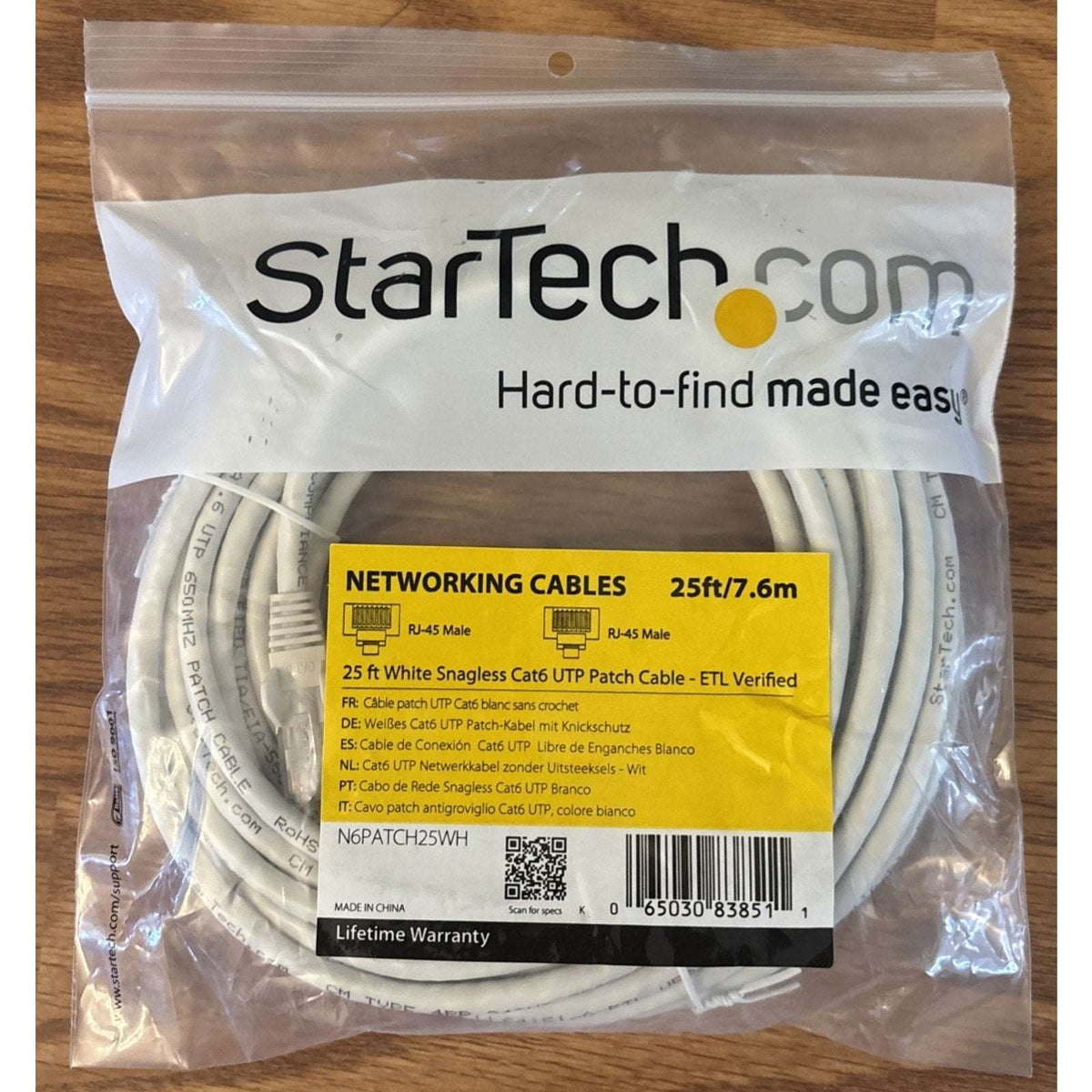 StarTech Cat6 Ethernet UTP Network Patch Cable 25ft RJ45 Snagless N6PATCH25WH