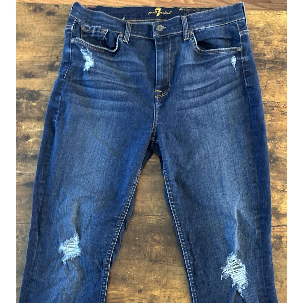 7 For All Mankind High Waist Ankle Skinny Distressed Medium Blue Jeans Size 32