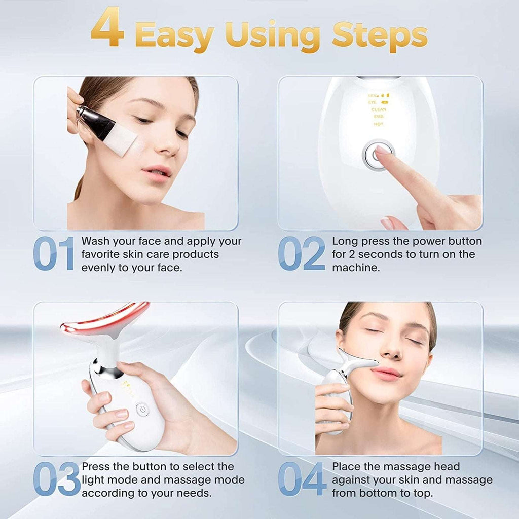 7-Color Anti-Aging Firming Face & Neck Massager w Heat EMS Red Light Beauty Devi