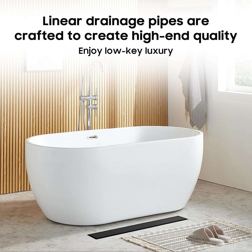 12" Linear Shower Drain Matte Black 304 SS Tile Insert Adjustable Feet Strainer