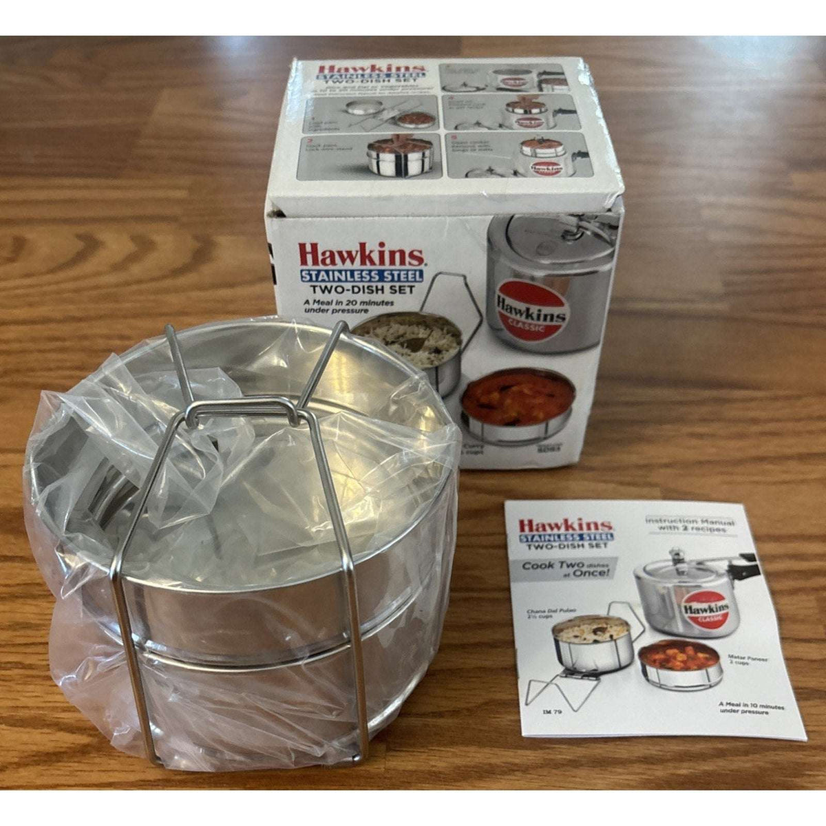 Hawkins Two-Dish Stainless Steel Set, Pressure Cooker 2 Pan Insert Multi-Cooker