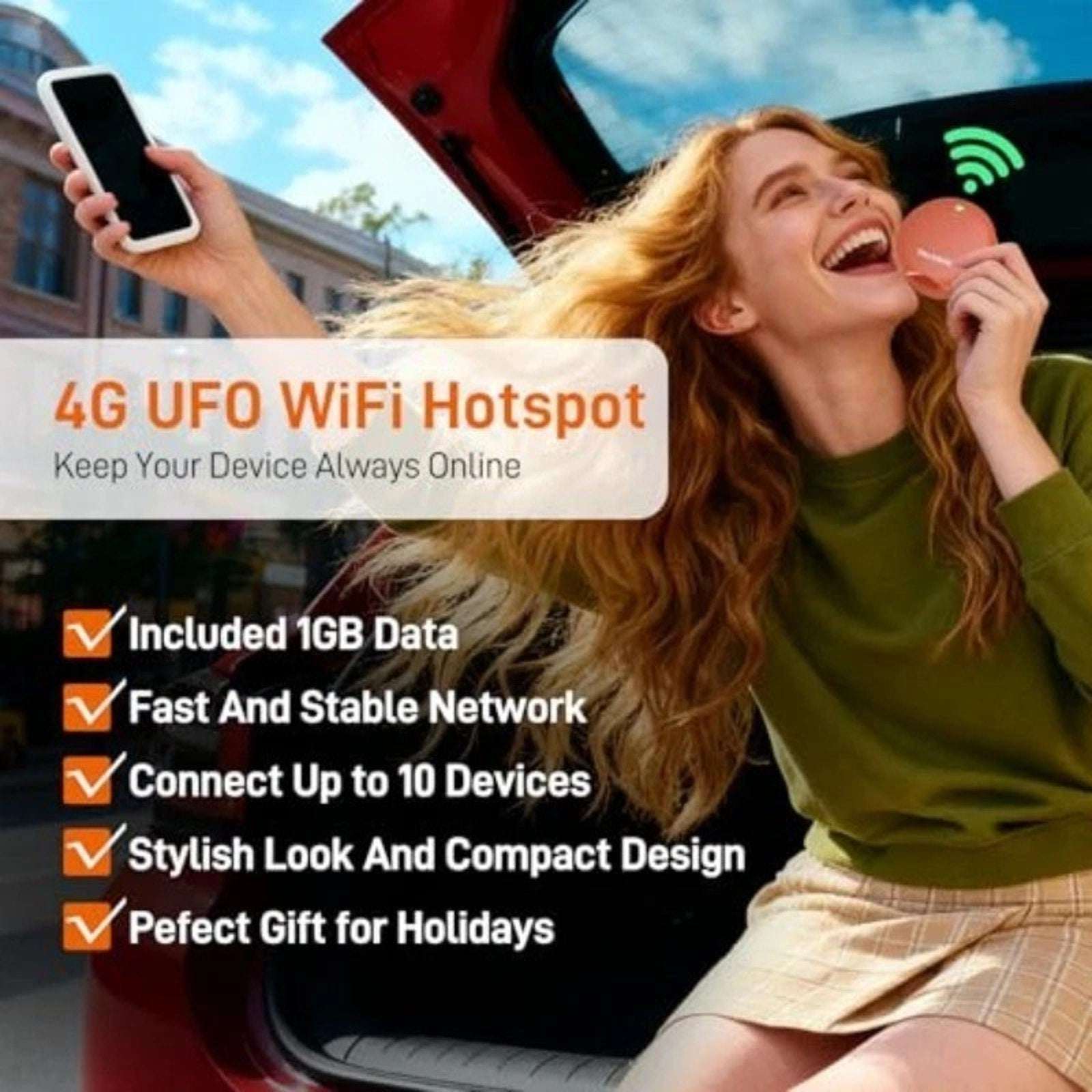 TALKSIM UFO Mobile Hotspot 1GB/Month WiFi 6 4G LTE Portable Up to 10 Devices