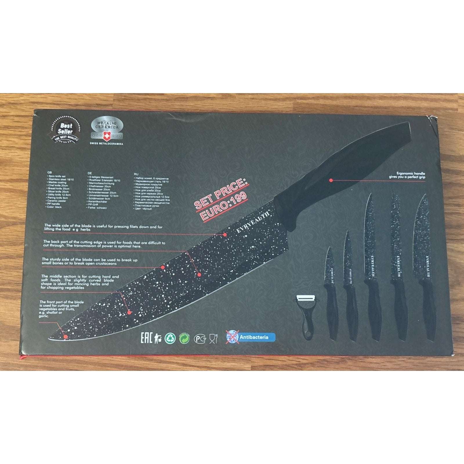 Culinary Swiss Knife Set EVRYEALTH SG-9200 Black Stainless Steel 6 Piece Set