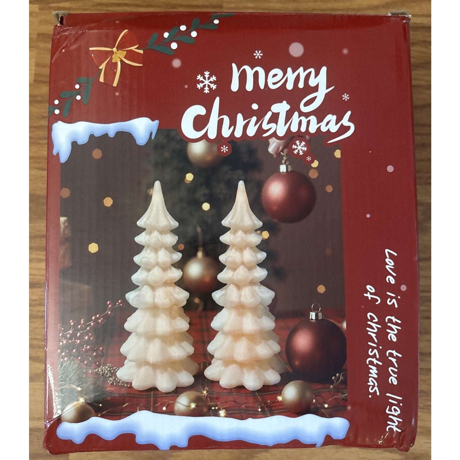 Resin Christmas Tree Figurines, 2 Piece Set Glitter Dusted Tabletop White/Silver