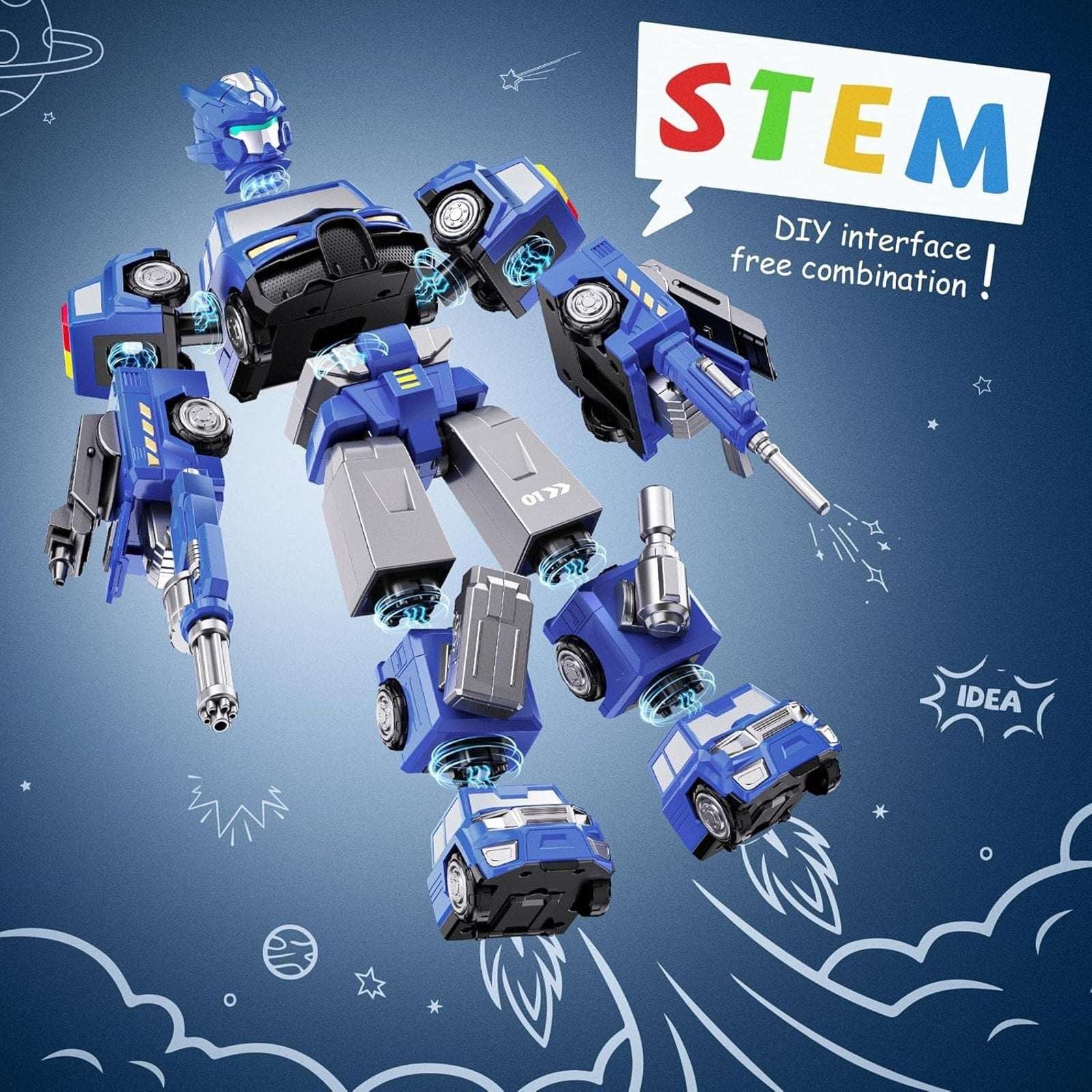 5-in-1 Magnetic Transforming Police Trucks Cars Robot Toys Easy DIY STEM