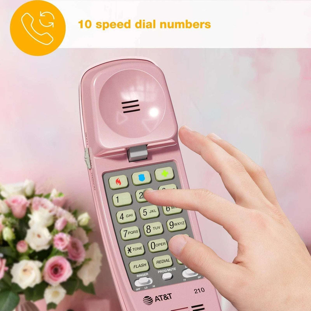 AT&T TRIMLINE 210 Retro Corded Home Phone, No AC Power Required, Pink