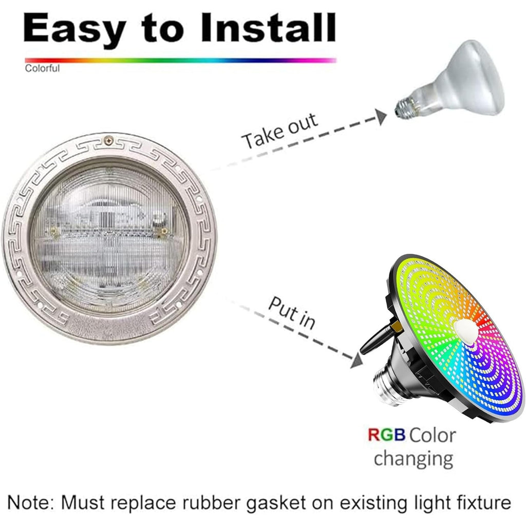 70W/80W RGBW LED Pool Light Bulb Color Changing 120V E26 Inground Above w/Remote