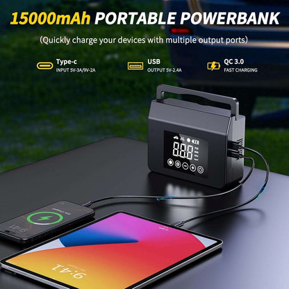 4000A 12V Car Jump Starter, 15000mAh Power Bank, Air Pump & LED Light Gas/Diesel
