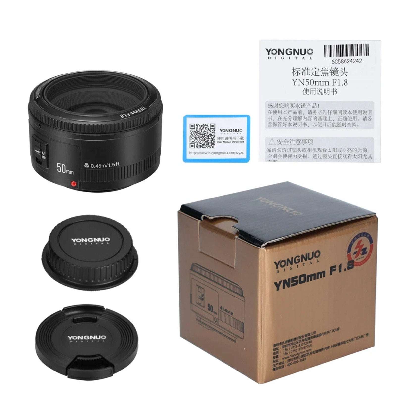 YONGNUO YN50mm F1.8 Canon EF Mount Auto/Manual Focus Full Frame 52mm Filter Size