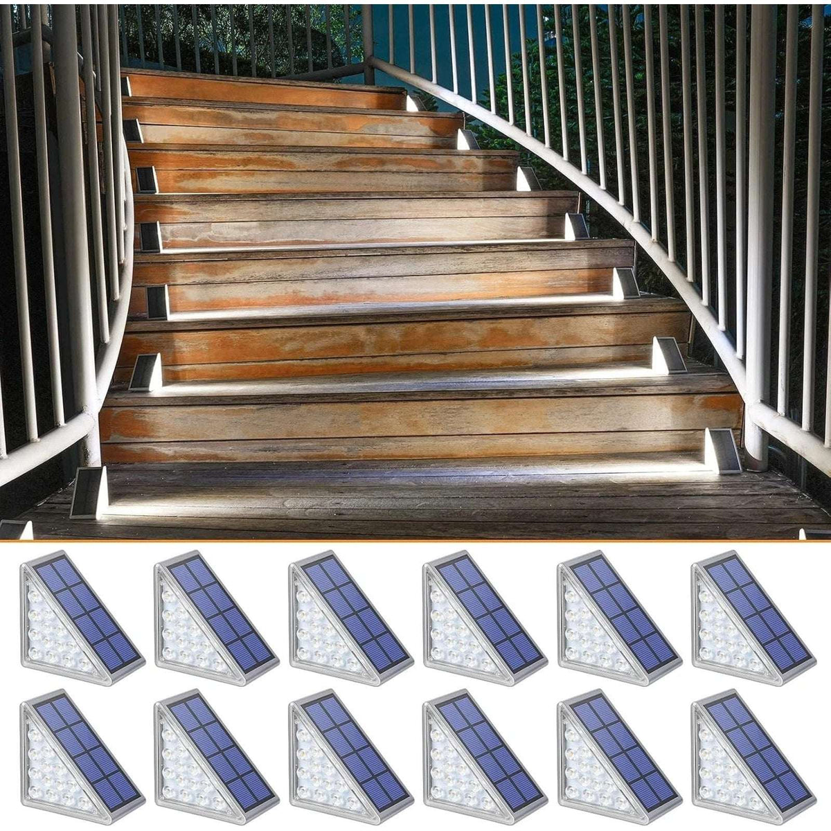 12Pk Solar Step Lights Outdoor Waterproof LED Stair Deck Yard Walkway Light Set