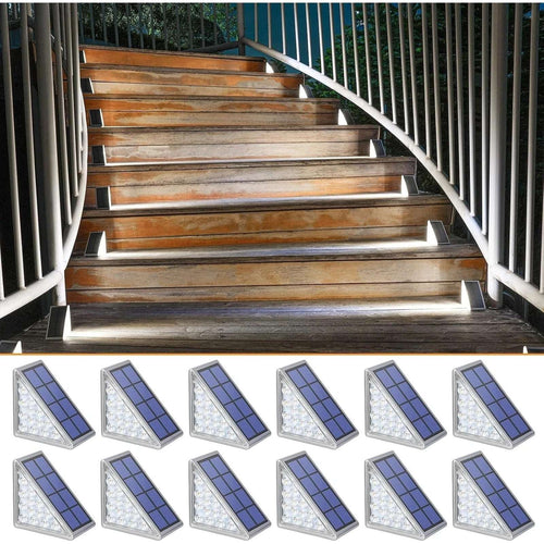12Pk Solar Step Lights Outdoor Waterproof LED Stair Deck Yard Walkway Light Set