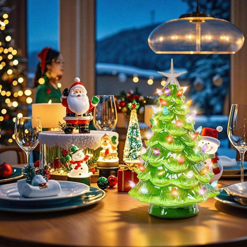 12.2" Ceramic Battery Operated Tabletop Christmas Tree with Multicolored Lights