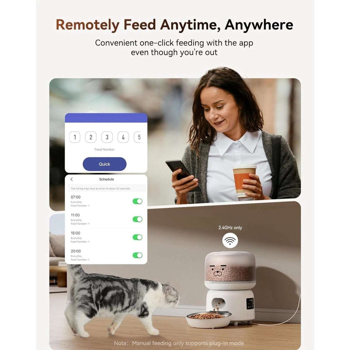 3L Automatic Cat Pet Food Dispenser Feeder w/ APP Control, Up to 10 Meals Daily