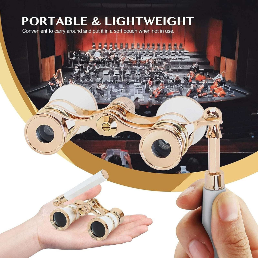Retro 3X25 Opera Glasses Compact Metal Theater Binoculars with Adjustable Handle