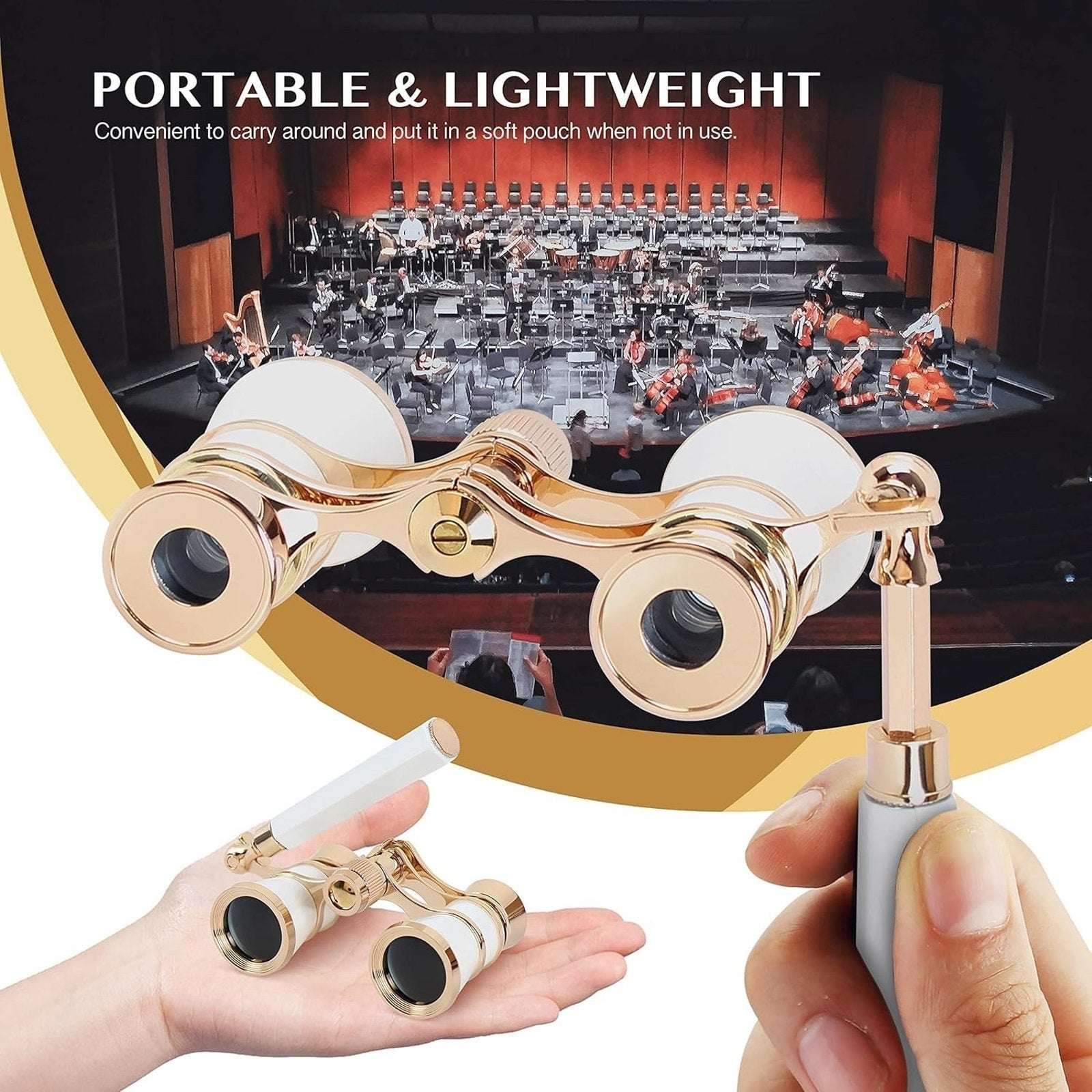 Retro 3X25 Opera Glasses Compact Metal Theater Binoculars with Adjustable Handle