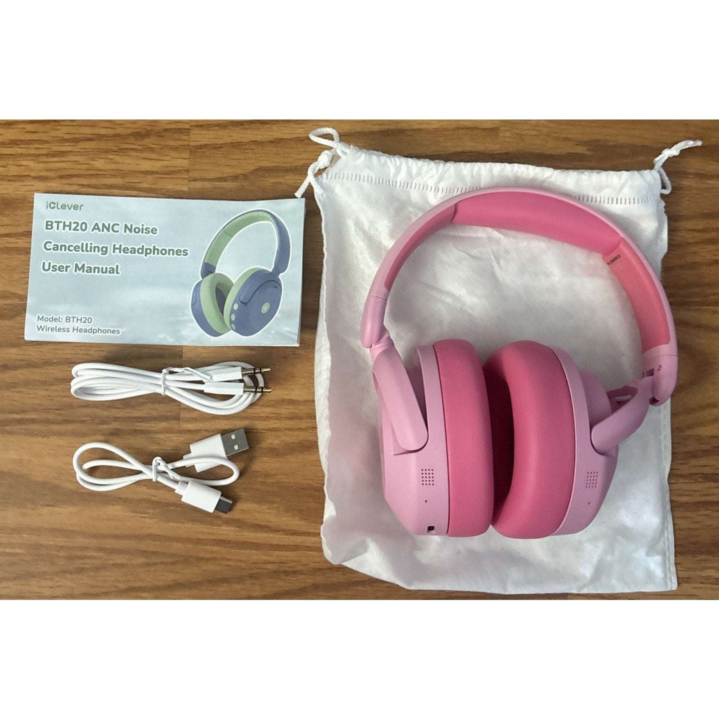 iClever BTH20 Active Noise Cancelling Headphones for Kids, 60H Play Time, Pink