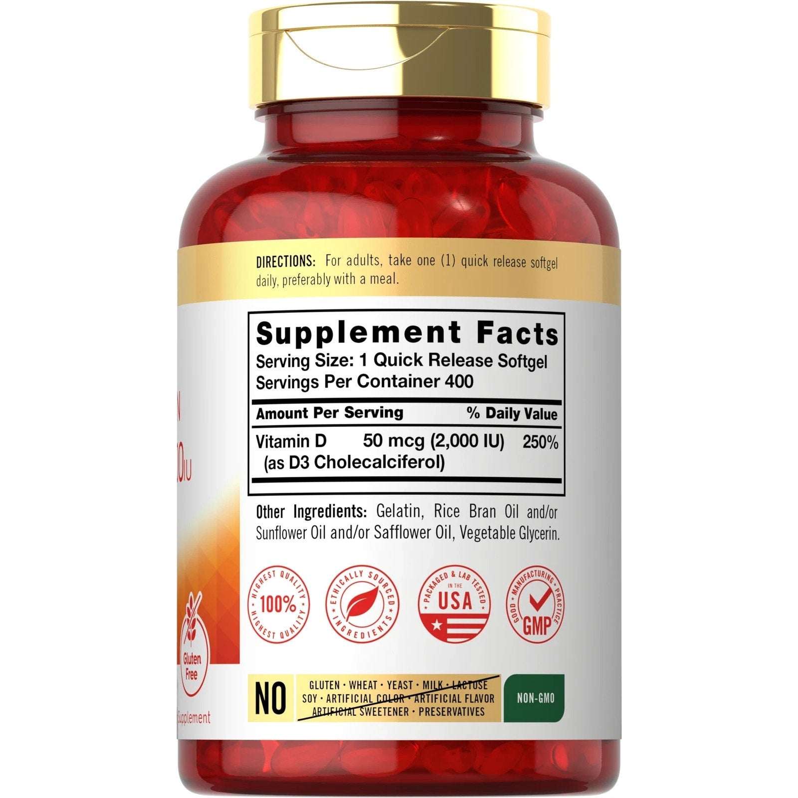 2 Pack Carlyle Vitamin D3 2000 IU Softgels (400ea/800total) Non-GMO Gluten Free