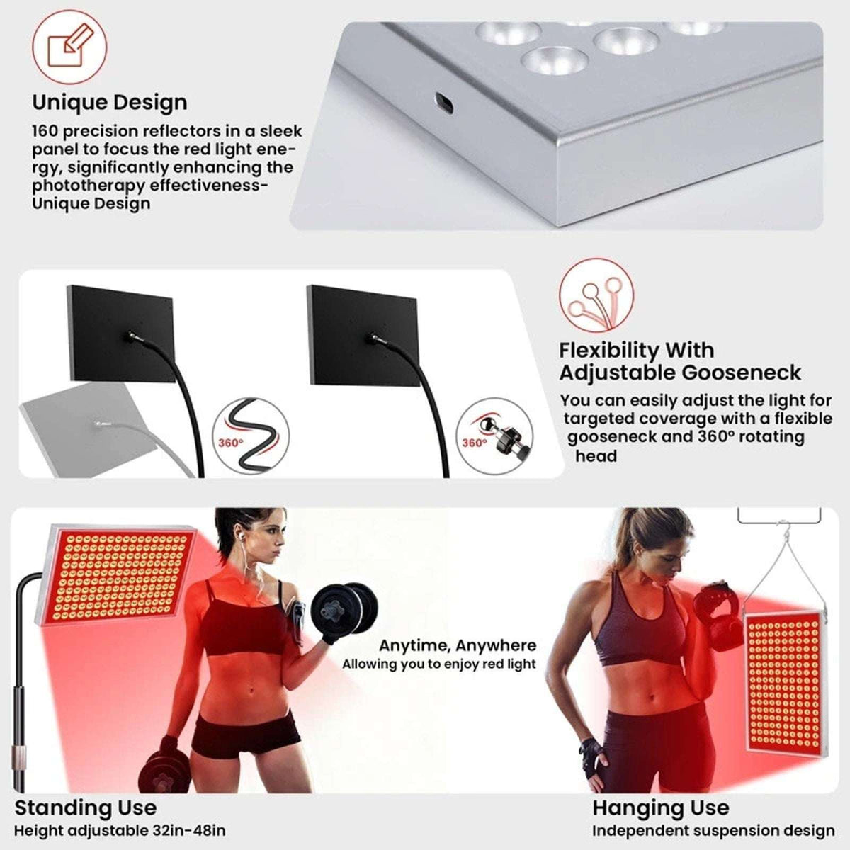 SAVILER Red Light Therapy Panel w/ Stand 160 LED 660nm 850nm Near Infrared READ!