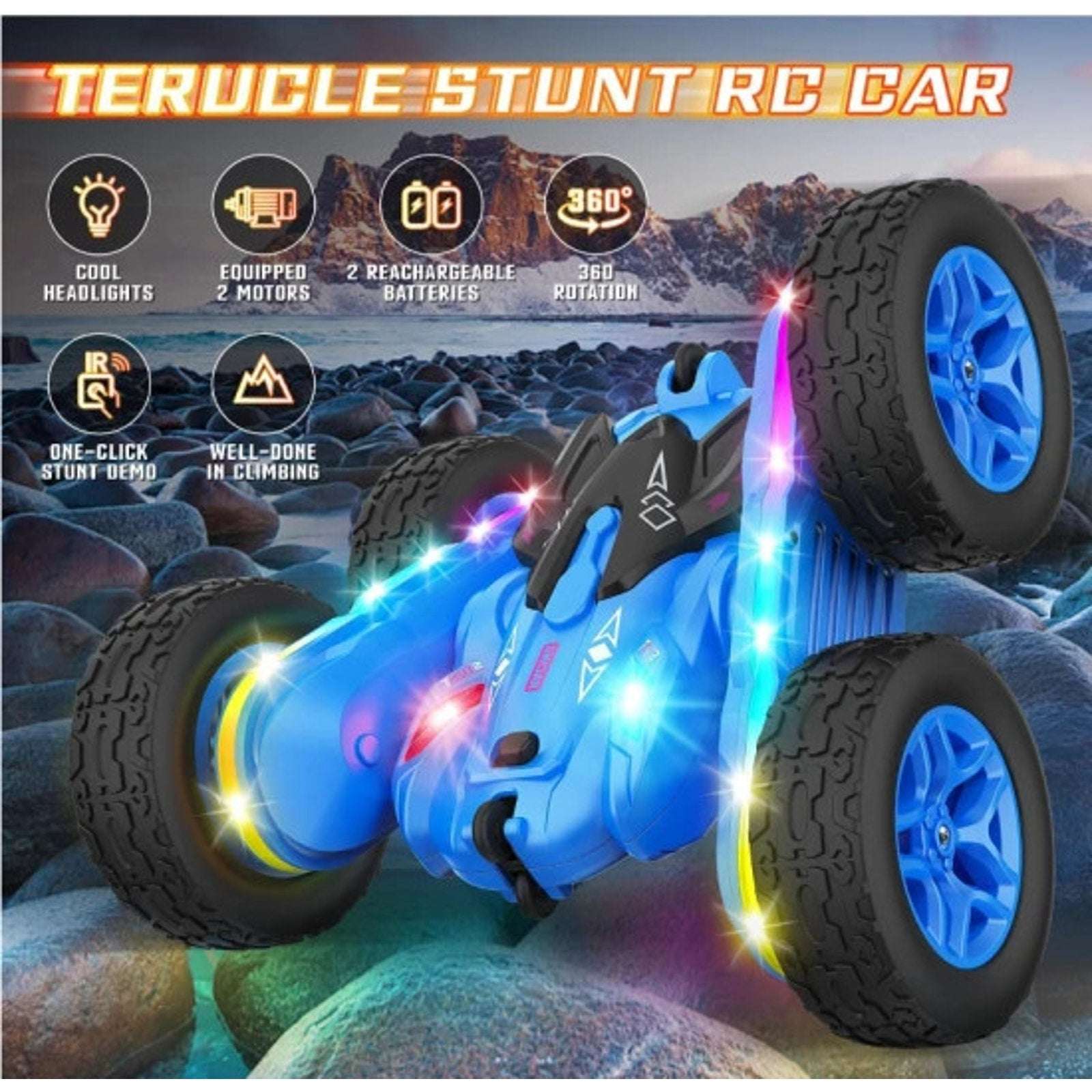 4WD Stunt RC Car Double-Sided 360° Rotating Drift Remote Control Truck w/ Lights