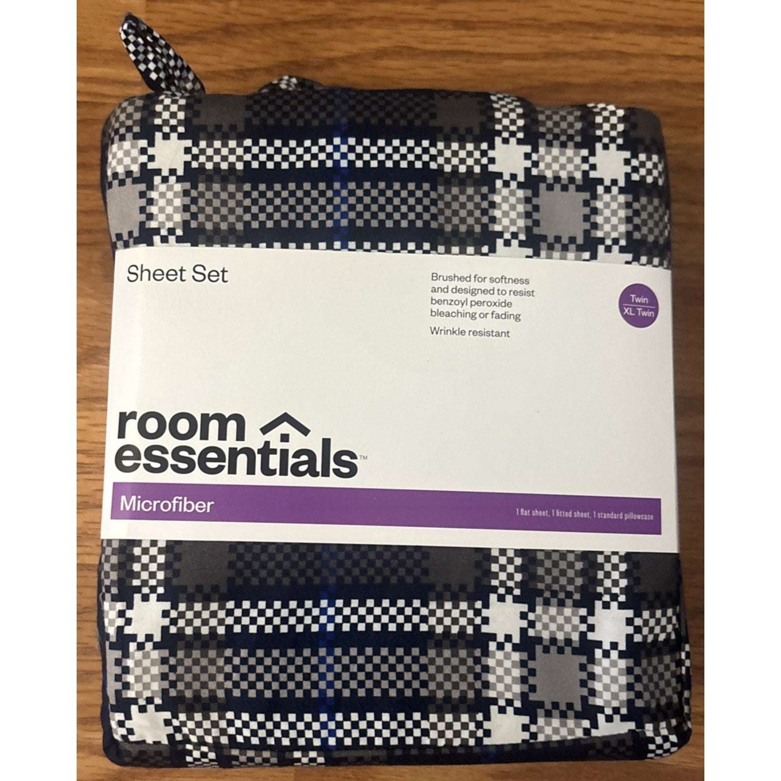 2 x 3PC Sheet Sets + Blanket Room Essentials Blue/Gray Plaid Microfiber Twin XL