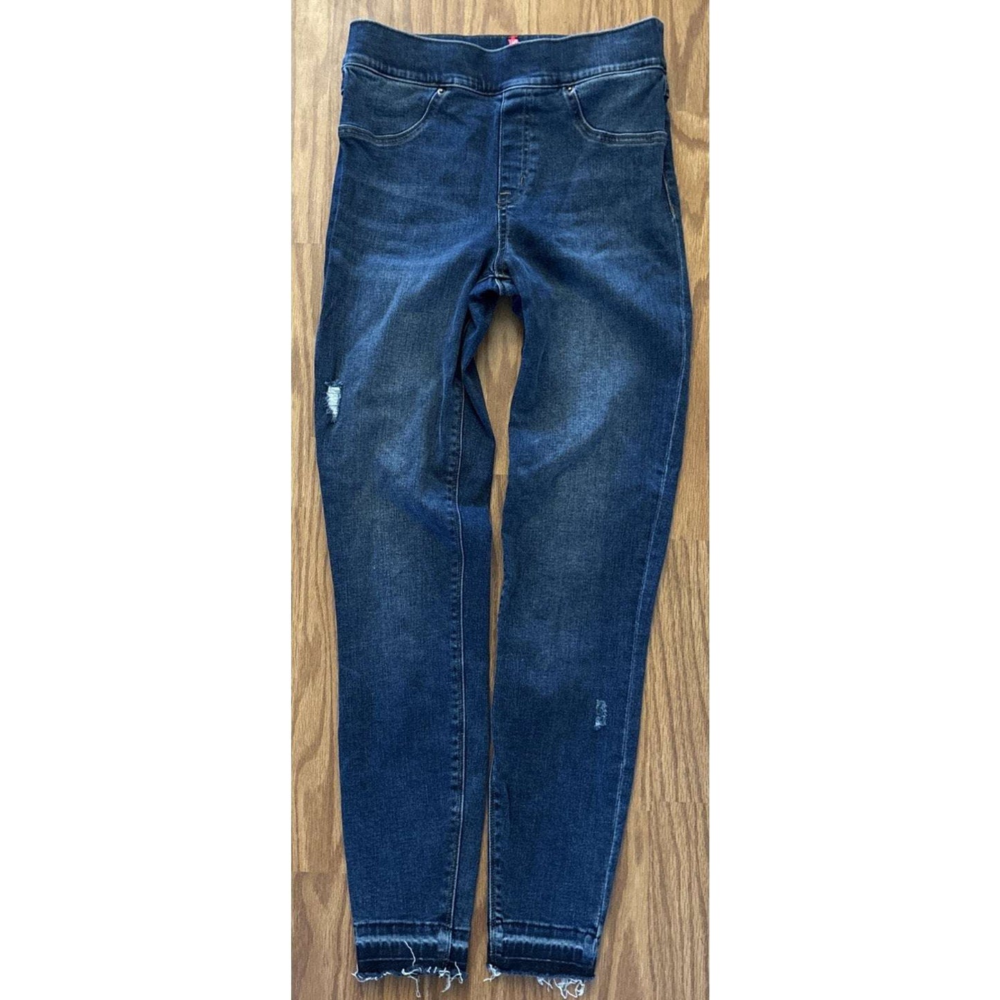 SPANX High Waist Skinny Leg Distressed Pull-On Blue Stretch Jeans Size S
