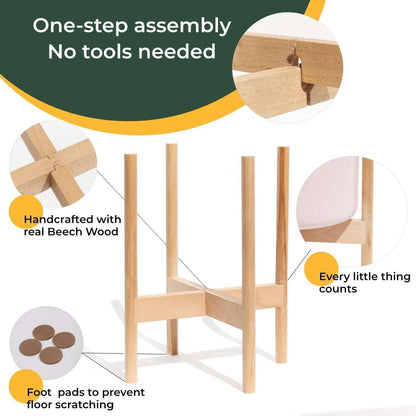 Bees & Buds 100% Bamboo Large Plant Stand for 12 Inch Pots Mid Century Modern