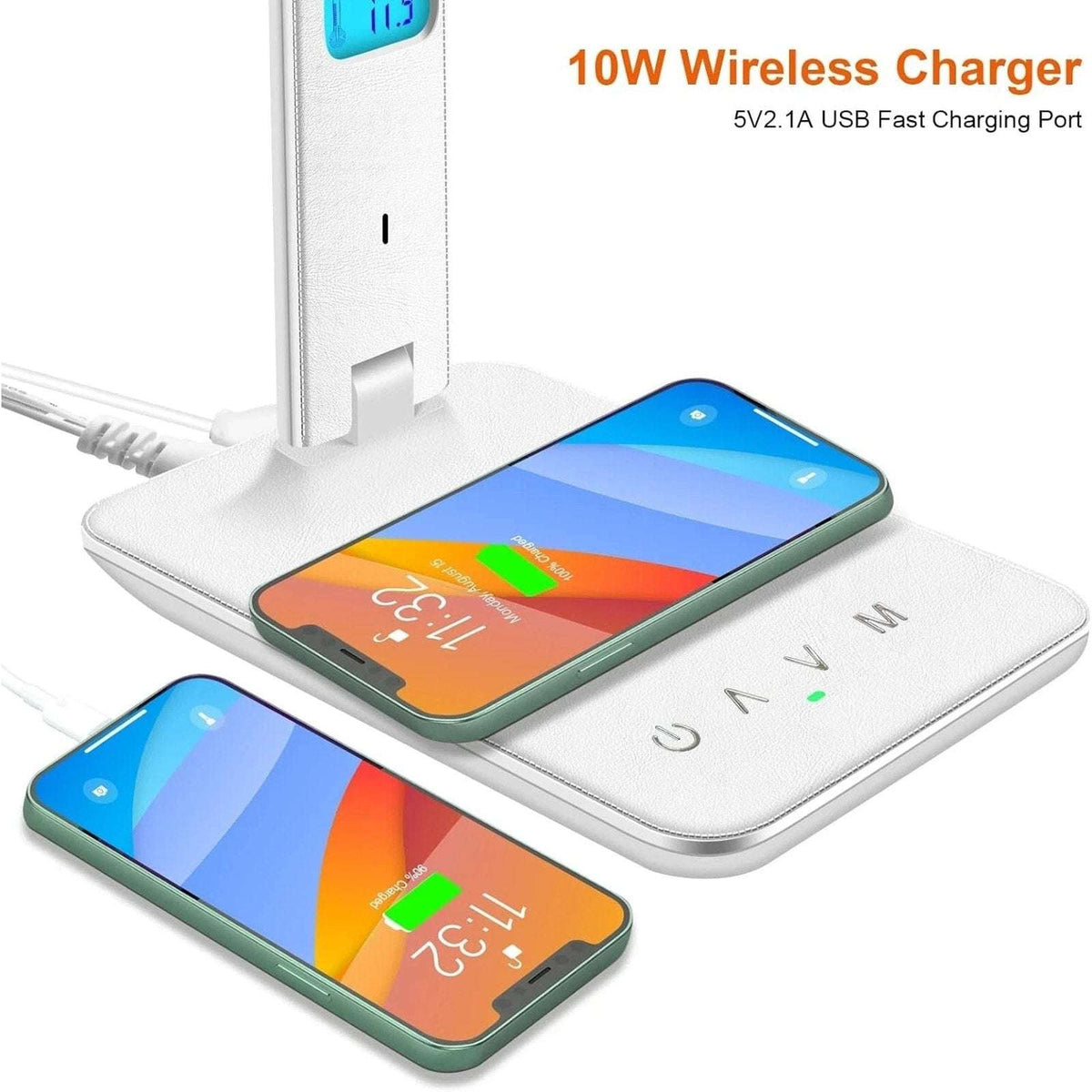 LED Desk Lamp w/ Wireless Charger & USB Charging 2 Devices @ Once Clock Calendar