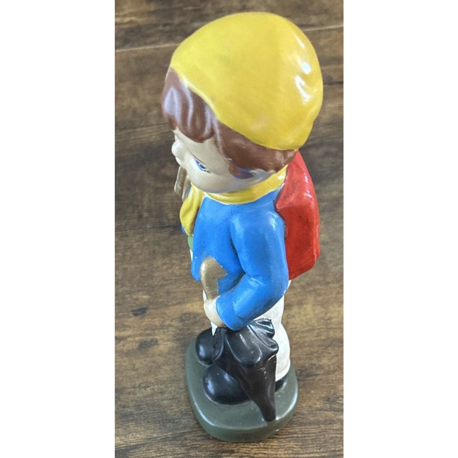 VTG Ceramic School Boy Figurine Books Umbrella Red Backpack Blue Coat Yellow Hat