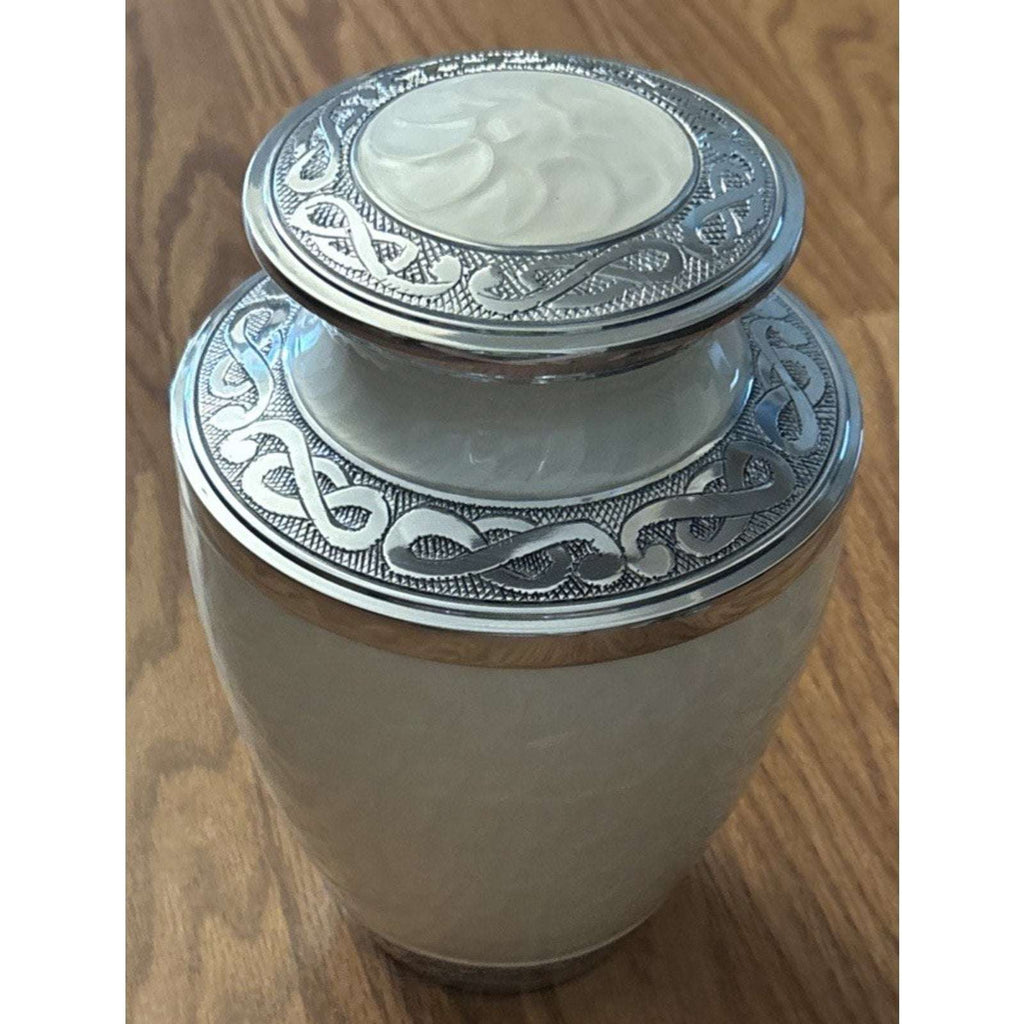 Olivia Memorials God's Love White Urn for Ashes Hand Engraved Cross Large 8x10