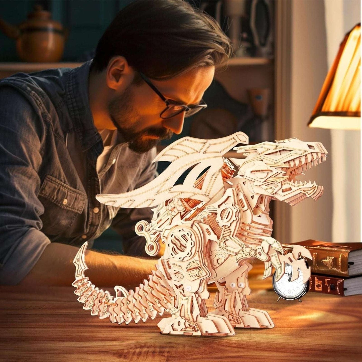 RMOKA 3D DIY Wooden Puzzle Walking Mechanical Roaring Dragon Mechanical Assembly
