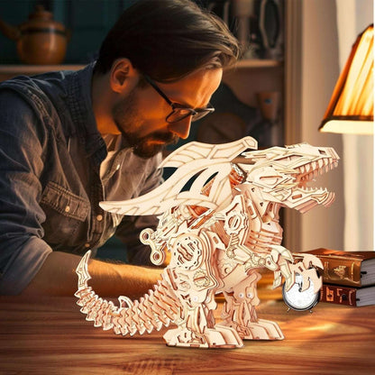 RMOKA 3D DIY Wooden Puzzle Walking Mechanical Roaring Dragon Mechanical Assembly