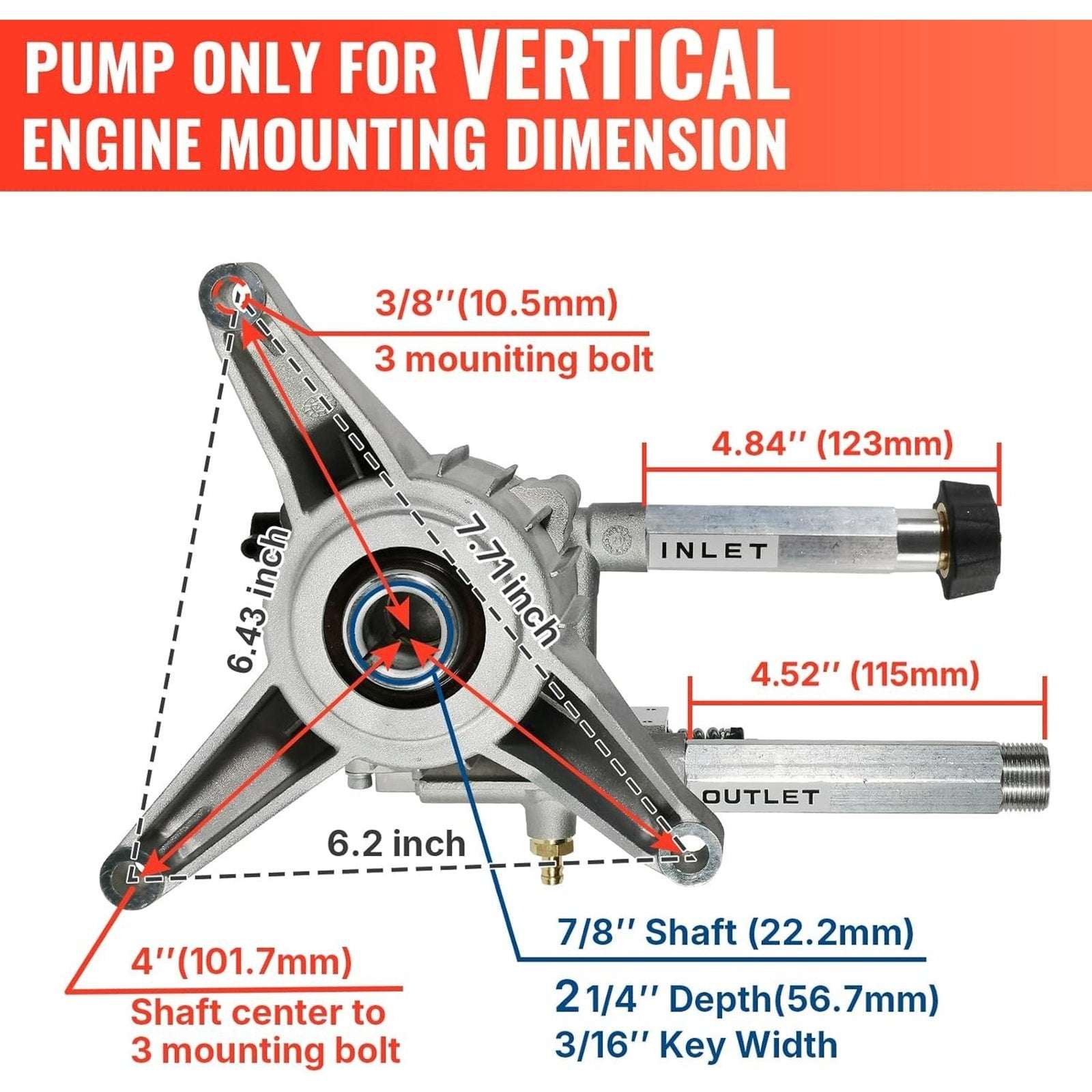 YAMATIC 7/8" Shaft Vertical Pressure Washer Pump 2200-2500 PSI 2.2 GPM