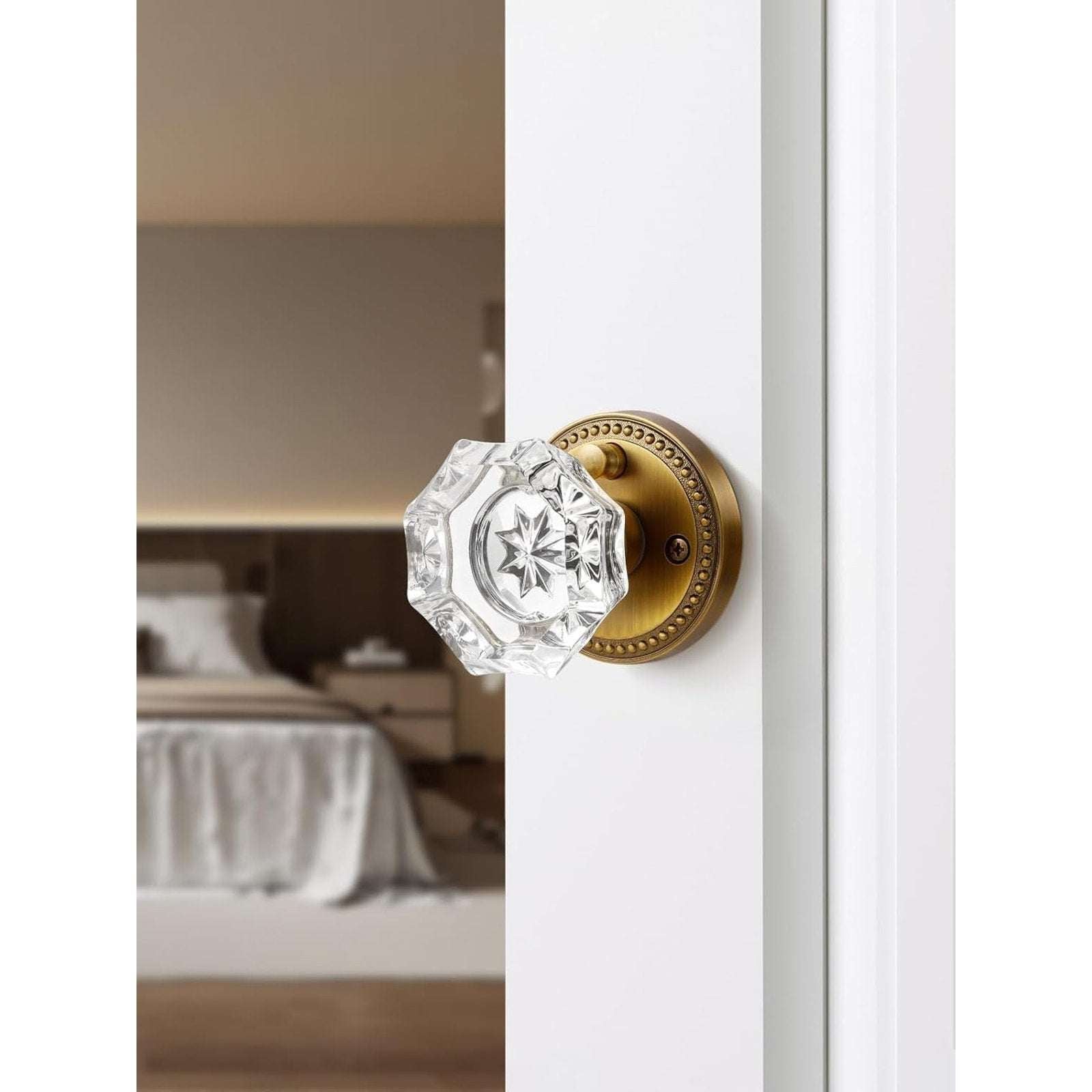 SORWDUERM Antique Brass and Crystal Door Knob Interior Privacy with Lock Button