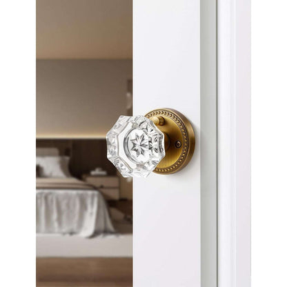 SORWDUERM Antique Brass and Crystal Door Knob Interior Privacy with Lock Button