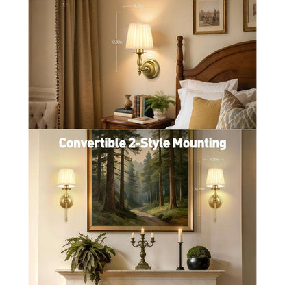 Battery Operated Wall Sconce Set of 2, Vintage Gold Wireless Rechargeable Lights