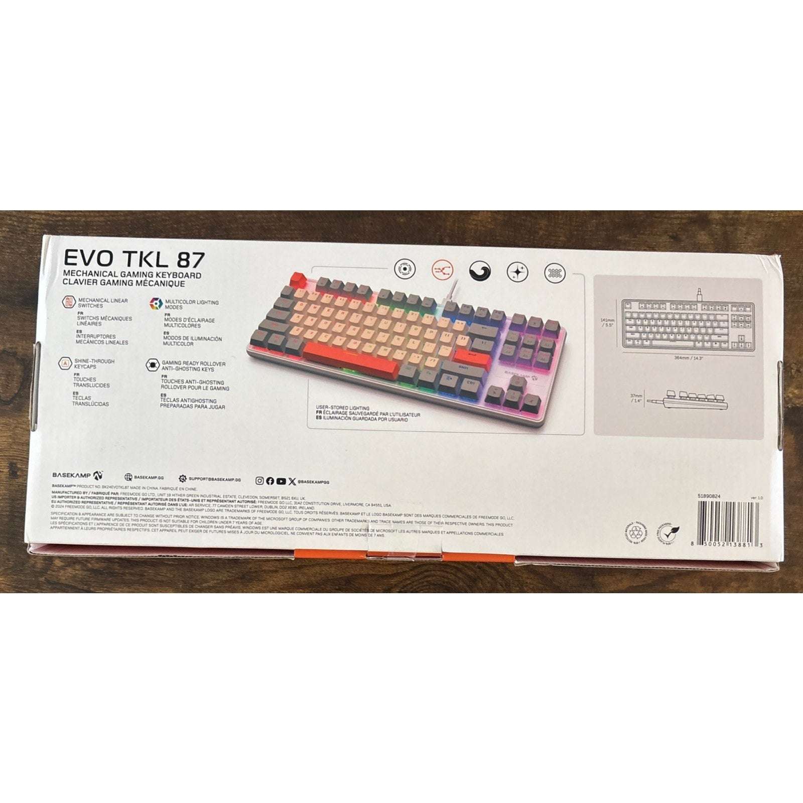 Retro EVO TKL 87 Mechanical Gaming Keyboard w Linear Switches Rainbow Lighting E