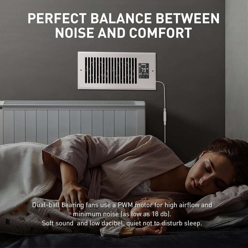4"X10" Smart Vent Air Booster Register Fan 9-Speeds Thermostat & Humidity Sensor