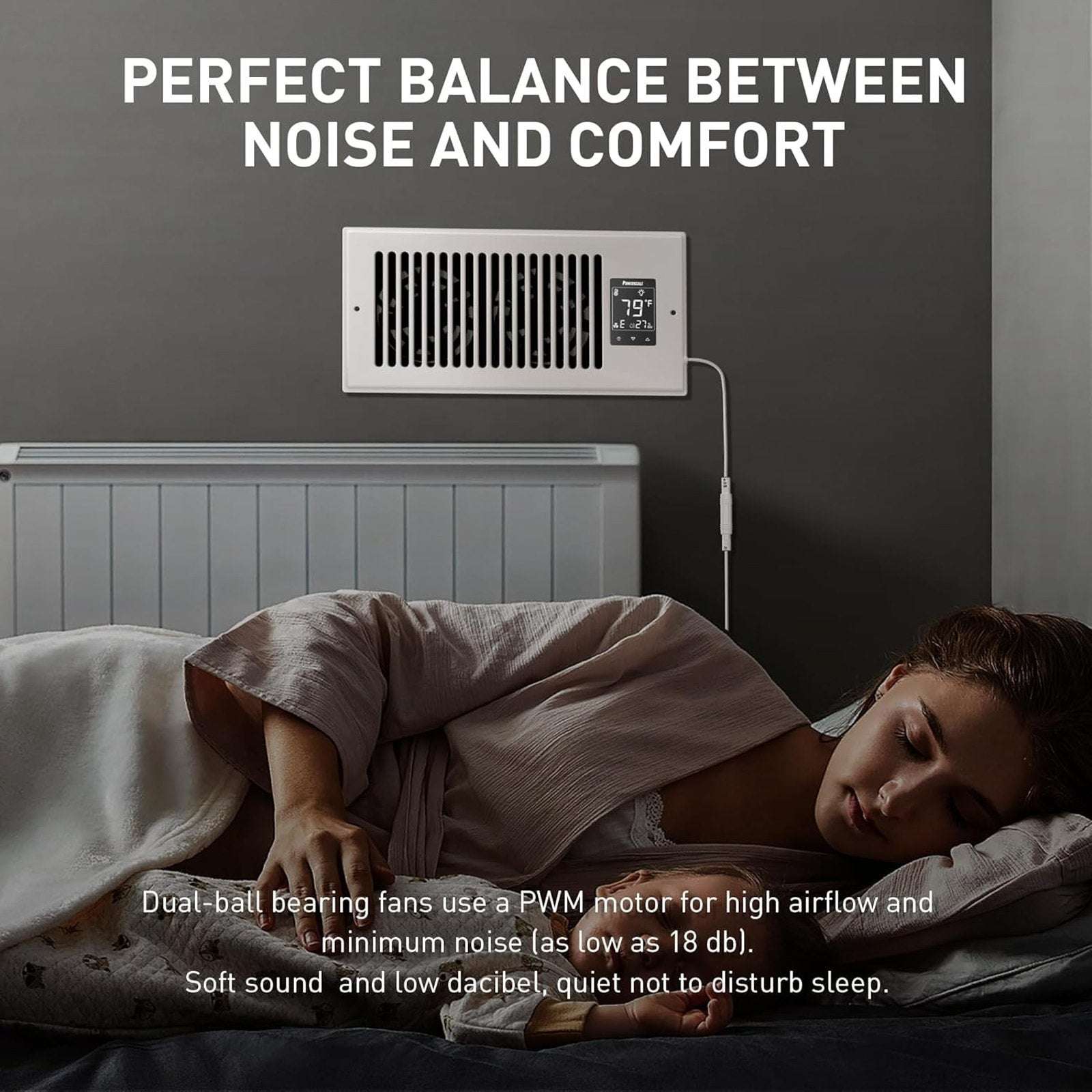 4"X10" Smart Vent Air Booster Register Fan 9-Speeds Thermostat & Humidity Sensor