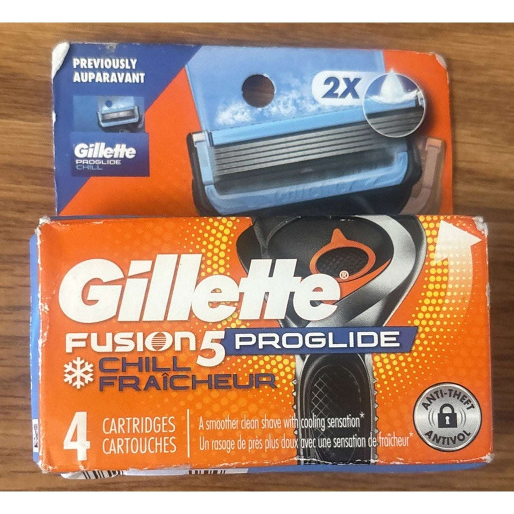 Gillette Fusion5 PROGLIDE Chill Fraicheur 4 Cartridges NEW SEALED/Damaged Box