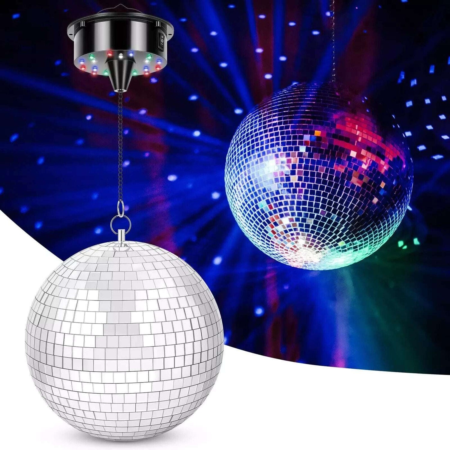 LED Disco Ball 8" w/ Motor & Light, Hanging Mirror Ball 6RPM Bat Sound Activated