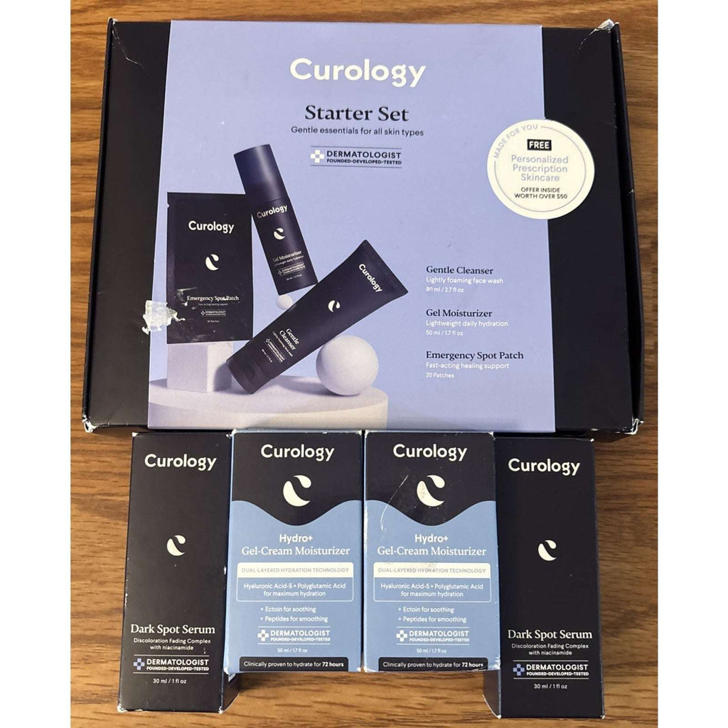 Curology 7PC Skin Care Lot Hydro+ Gel-Cream Moisturizer Dark Spot Serum Cleanser