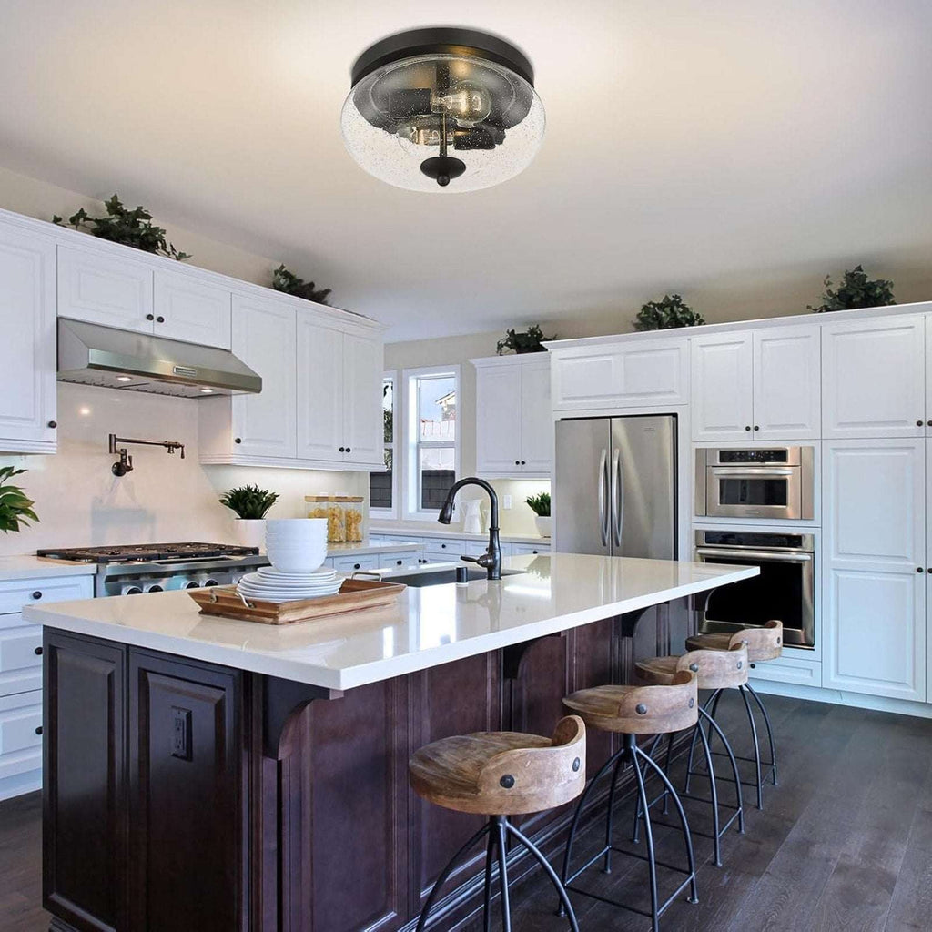 DARKAWAY Ceiling Light Fixture 2-Light Flush Mount Indoor/Outdoor Seeded Glass
