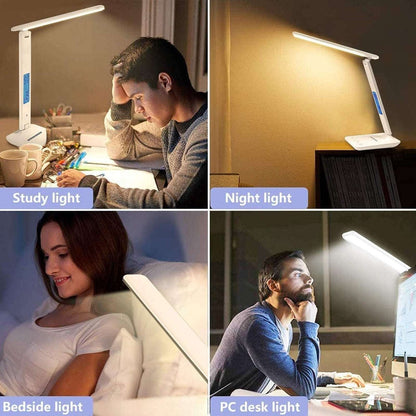 LED Desk Lamp w/ Wireless Charger & USB Charging 2 Devices @ Once Clock Calendar