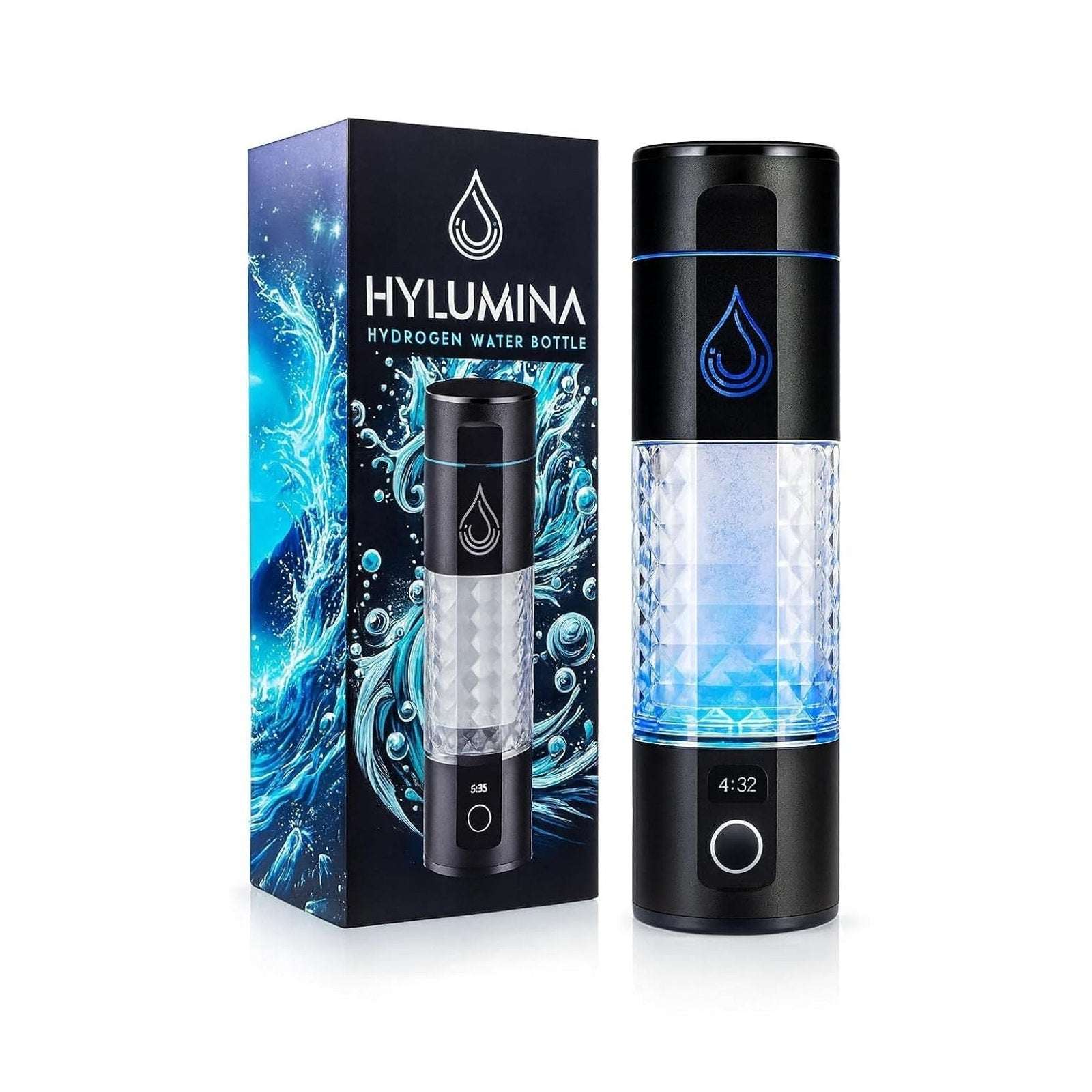 Hylumina Hydrogen Water Bottle Generator 6400PPB SPE/PEM 9.5floz Portable USB-C
