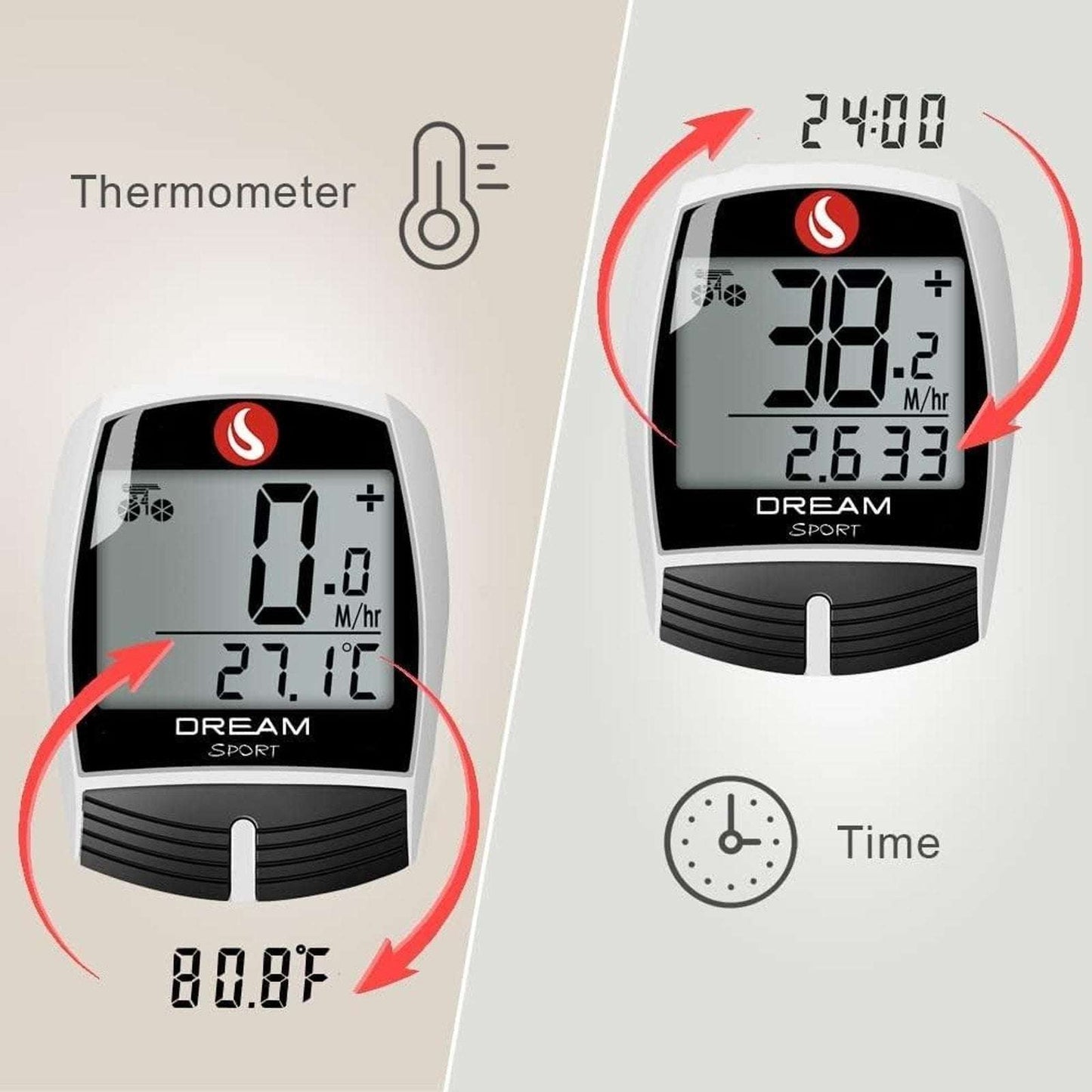 DREAM SPORT Bike Computer 16-Function Waterproof Bicycle Speedometer & Odometer